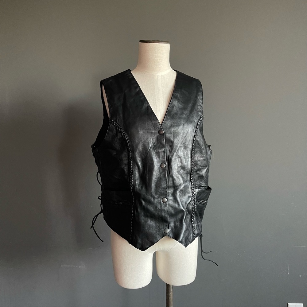 IK Leather Black Lace Up Vest | Genuine Leather Biker Western Layer